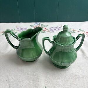 Royal Staffordshire J & G Meakin heirloom ironstone green creamer & sugar bowl